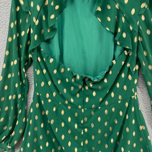 Hutch Confetti Chiffon Dress Emerald Green Gold Long Sleeve Cutout Sz 14 - Picture 14 of 15